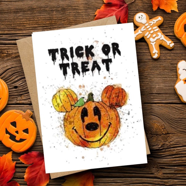 Halloween-Mickey pumpkin- Trick or treat-handmade card-personalised-magically inspired-Disney- Personalised