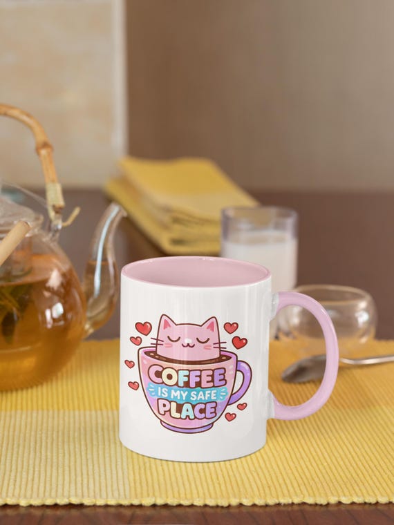 Coffee Is My Safe Place Cat Mug | Accent Coffee Mug 11oz personalised