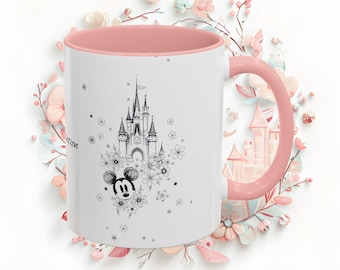 Taza personalizada con diseño floral del Castillo de Disney, taza de café inspirada en Disney, regalo para ella, cerámica de 325 ml, apta para microondas, regalo para amantes de Disney.