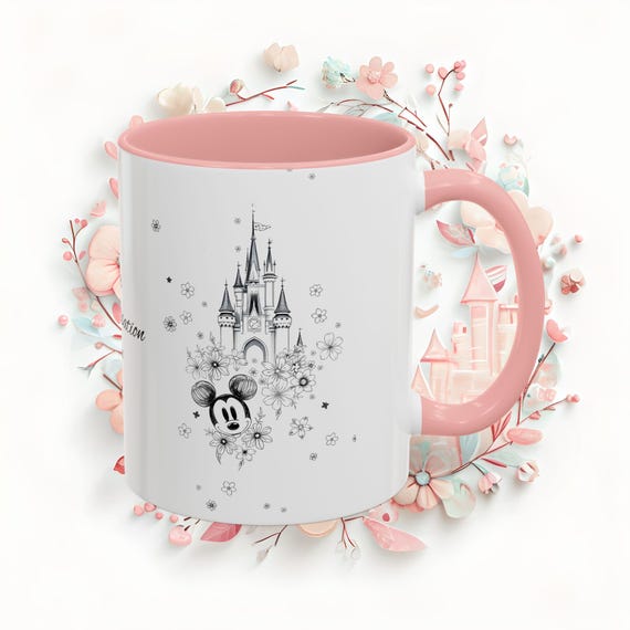 Disney Castle Mug,Personalized Floral Disney Lover Gift,Customizable Mug for Home or Office -Perfect for Birthdays, Happiest Place On Earth