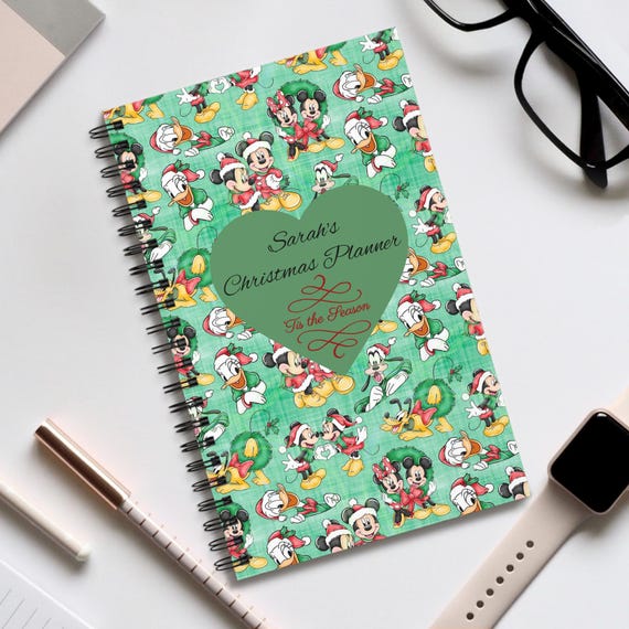 Disney inspired Christmas Planner Journal Holiday Notebook Festive Spiral Journal Gift for Her Personalized