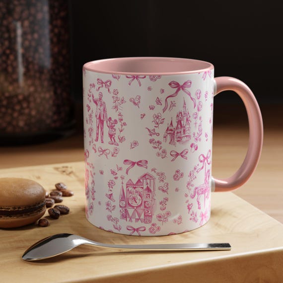 Pink Disney World Toile Pattern Mug | Accent Coffee Mug 11oz