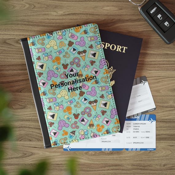 Personalised Passport Cover Disney Park Snacks Inspired Cute Fun Travel Essential Mickey Minnie Ears Vacation Holder, Personalized Name Gift