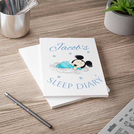 A5 Notebook, Personalized Sleep Diary for boys, Mickey Mouse Design, Sweet Dreams Journal, Kids, Travel Diary, Gift for Kids, baby