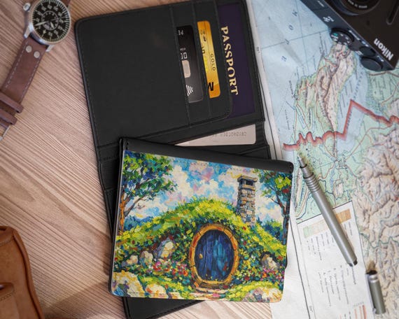 Hobbit Hole Painting Passport Cover | Cozy Fantasy Travel Accessory