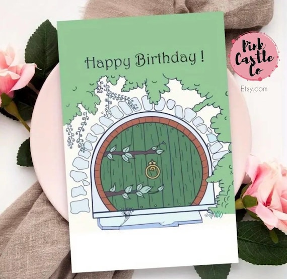 Fantasy-inspired Hobbit Door Happy Birthday Card
