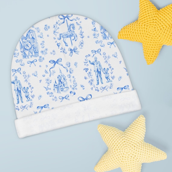 Baby Beanie, Disneyworld Mickey Walt Small World Park blue Vintage-Inspired Baby Hat, Perfect for Newborns, Baby Showers, Gift for Infants