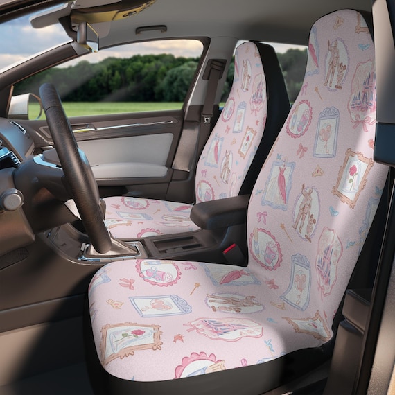 Disney Parks Vintage Portraits Pattern Car Seat Covers | Pink Romantic Illustration