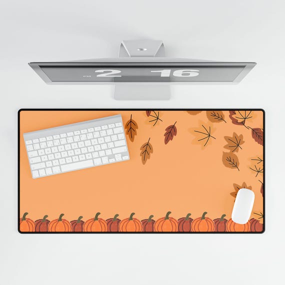 Autumn Vibes Desk Mat: Pumpkin & Leaf Fall Office Decor