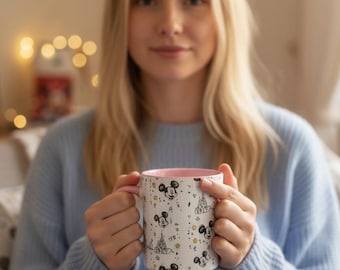 Disney Inspired Mickey Mug Personalised, Cute Pink Accent Coffee Mug, Disney Gift, Magical Morning Cup, Disney Lover Gift