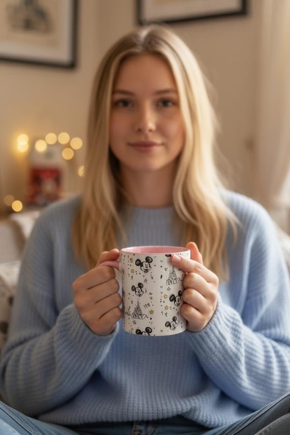 Disney Inspired Mickey Mug Personalised, Cute Pink Accent Coffee Mug, Disney Gift, Magical Morning Cup, Disney Lover Gift