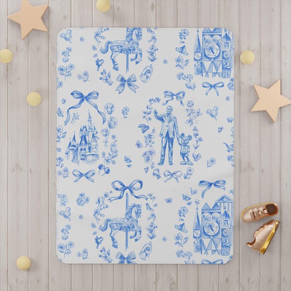 Blue Disneyworld Mickey Walt Inspired Toddler Blanket,Soft Nursery Décor,Baby Gift,Cosy Playroom Accents,Birthdays small world carousel ride