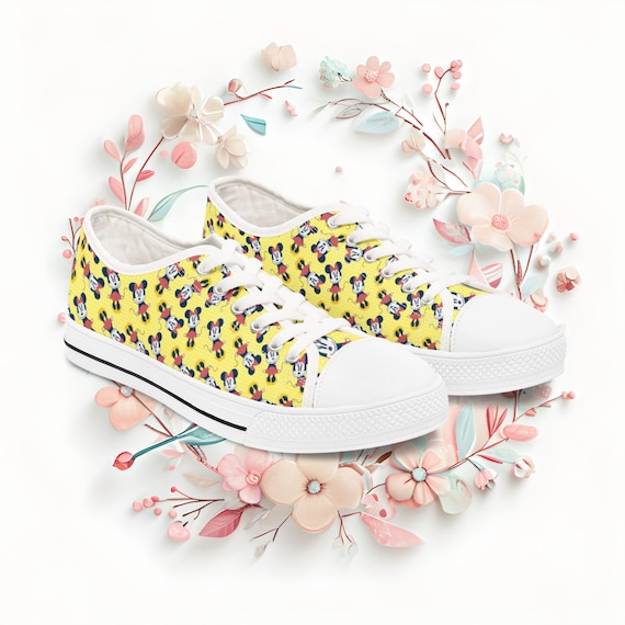 Disney Minnie Mouse inspired Women's Sneakers, Theme Park Fun Shoes, Cute Low Top Tennis Shoes, Disney Fan Gift, Disney Vacation Sneakers