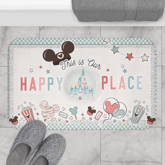 Disney world castle Cute Bath Mat Happy Place Collection Minnie Main Street Fun Mat for Kids Bathroom Disney Fans Gift Mickey Mouse Rug