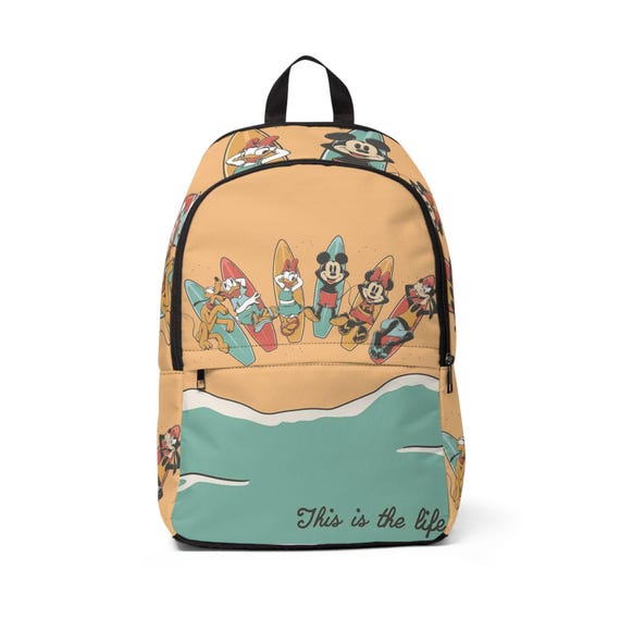 Beach Surfing Mickey Minnie Unisex Fabric Backpack, Disney Gang Summer Bag, School Book Travel Daypack, Gift for Disney Lover, Kids Gift,
