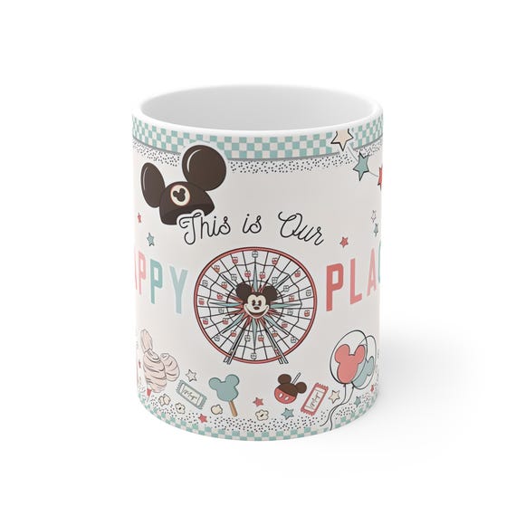 Mug, Disneyland Inspired Mickey Mouse Personalized Coffee Cup, Happy Place, Cute Design, Disney Fan Gift