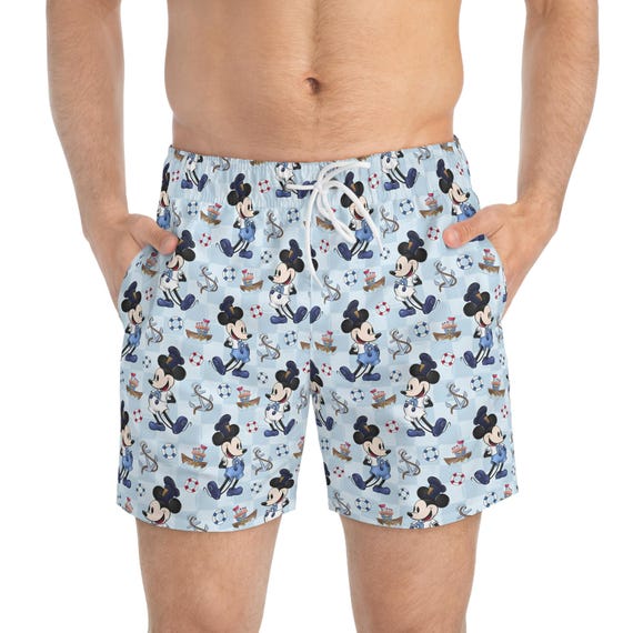 Nautical Mickey Pattern Swim Trunks | Light Blue All-Over Print