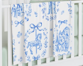 Disney Inspired Baby Swaddle Blanket, Joyful Blue Nursery Decor