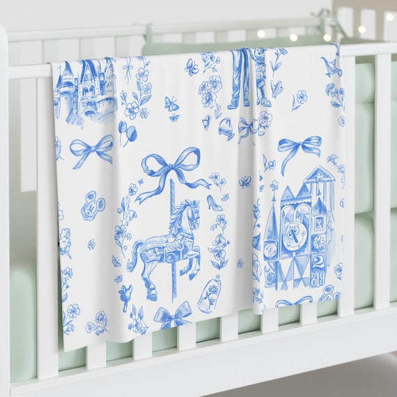 Baby Swaddle Blanket, Joyful Blue Newborn Wrap, Baby Shower Gift, Nursery Décor,Cute Infant Blanket,Disney Inspired,Walt,Mickey,Small World