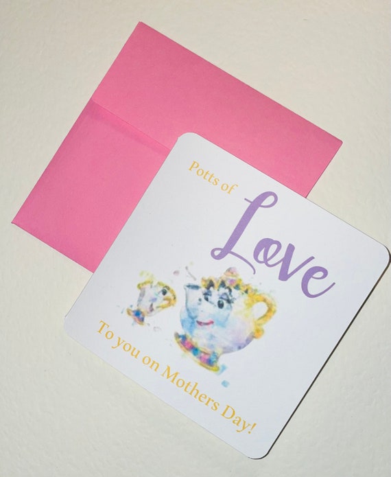 Magically inspired Mother's Day card personalised mrs potts and chip