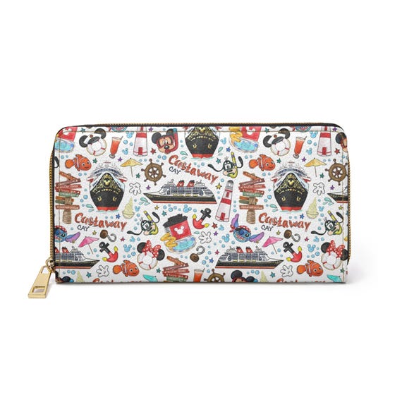 Zipper Wallet, Disney Cruise Line Inspired Fun Purse Art Cute, Mickey Minnie Design Accessory Bag Pouch, Coin Purse, Card Holder Organizer,