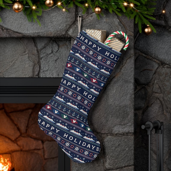 Santa Stocking,  Disney Cruise Line Inspired Holiday Decor Gift, Festive Home Decoration, Unique Knitted Ugly Christmas Jumper themed
