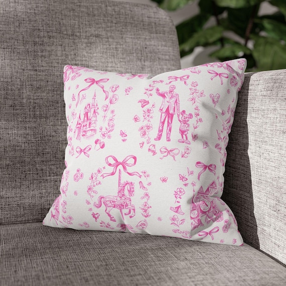 Square Pillowcase, Disney Vintage Park Design Pillow Cover,Throw Cushion,Home Decor,Bedroom Accessory, Dorm Room Accent pink pretty 14x14in