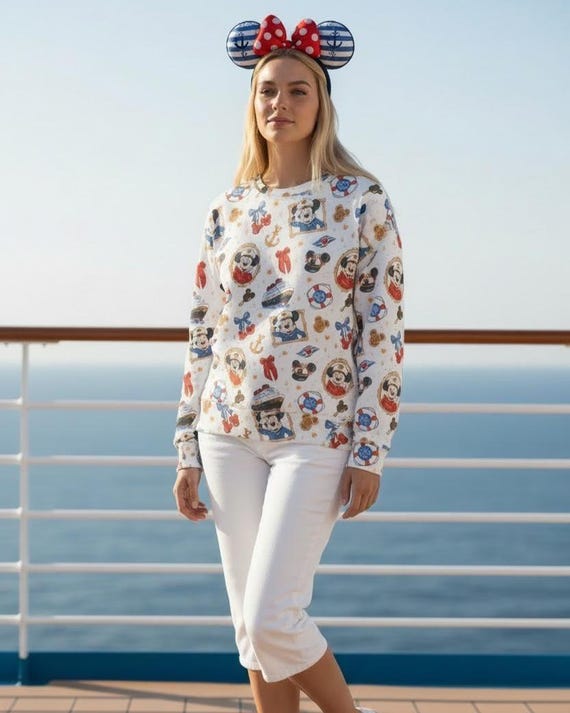 Nautical Disney Cruise inspired Mickey Pattern Sweatshirt | Cruise Mouse Allover Print multiple colours available