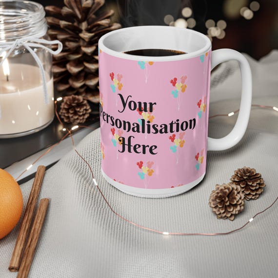 Personalized Disney Balloon Theme Ceramic Coffee Mug, Cute Birthday gift, Disney Fan, Celebration Cups, Party Mug, Custom Message,Fun Design
