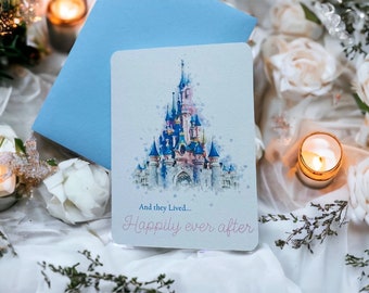 Tarjeta mágicamente inspirada-compromiso-boda-aniversario-castillo de Disneyland París-hermoso-hecho a mano