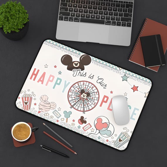 Desk Mat, Disneyland Inspired Mouse Lover Work Station Accessory, Happy Place Office Decor, Disney Gift for Fans, This is Our Happy Place