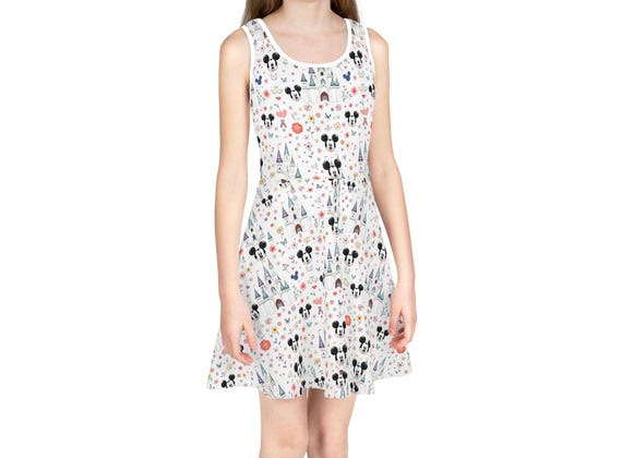 Disney Castle Mickey Mouse Pattern Sundress Girls Sleeveless Sundress