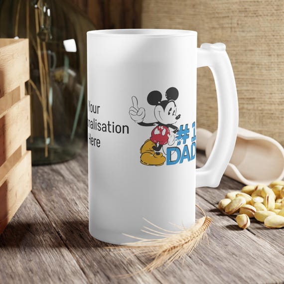 Personalized Frosted Beer Mug for Dads Custom Gift for Father's Day Unique Beer Glass, Fun Drinkware Celebrations, Mickey Mouse Number 1 Dad