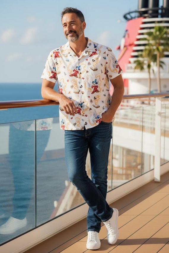 Disney Hawaiian Shirt Men | Sorcerer Mickey Magic Shirt | Cruise Vacation Outfit | Matching Family Disney Clothing