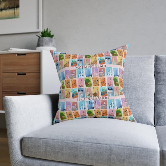 Disneyland Inspired Cushion, Disney World Stamp Cosy Home Décor, Gift for Friends, Relaxation Accent, Disneyland Paris personalised gift