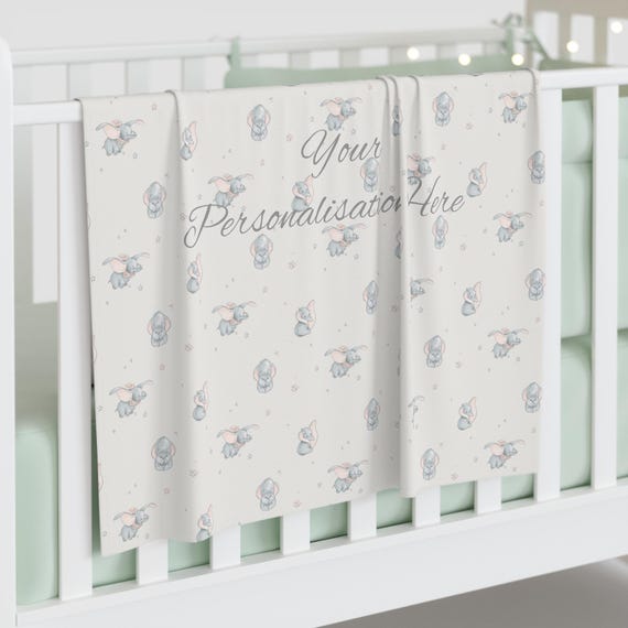 Baby Swaddle Blanket, Personalized Disney Dumbo inspired  Gender Neutral New-born Wrap, Cute Baby Shower Gift