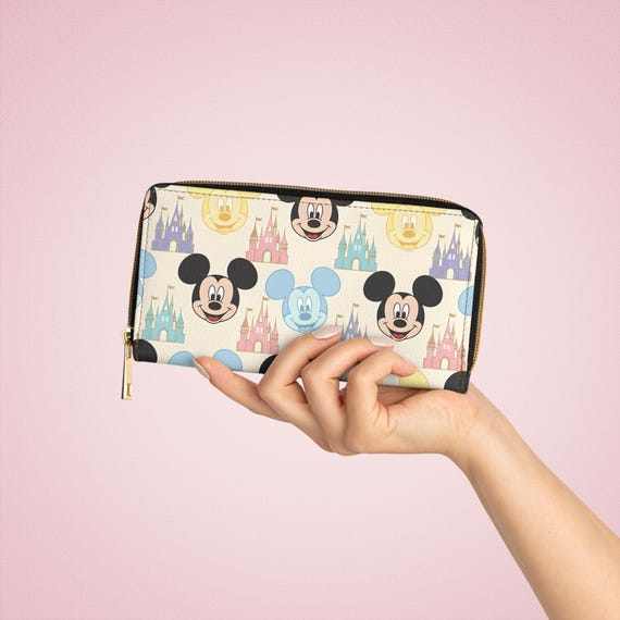 Mickey Mouse Castle Pattern Zipper Wallet | Pastel Character Print