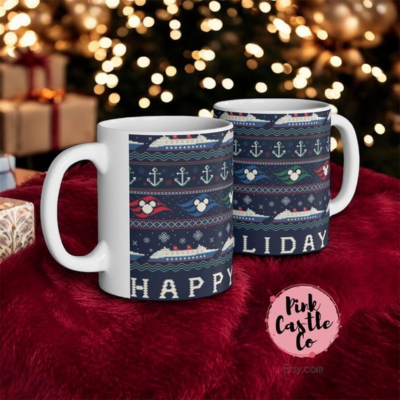 Disney Cruise Line Ugly Christmas Jumper Ceramic Mug, Cute Vintage Coffee Cup, Gift for Disney Fan