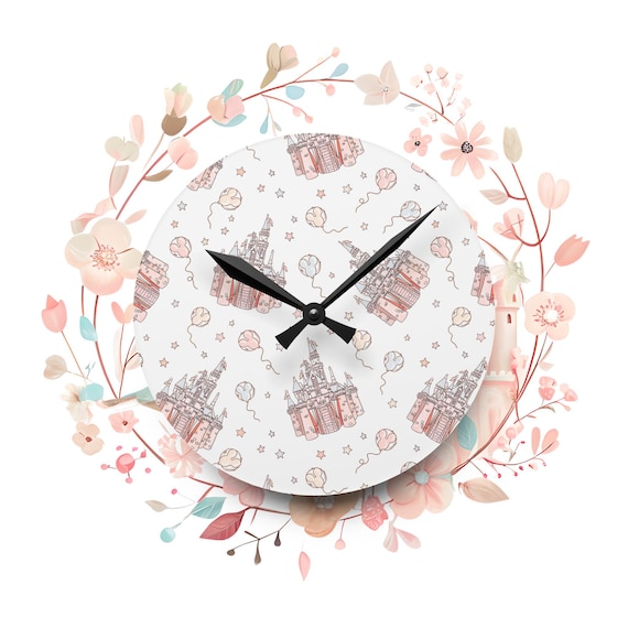 Whimsical Wall Clock, Disney Park Castle Inspired, Cute Acrylic Clock, Fun Rides Design Kids Bedroom Decor Unique Home Decor, Nursery Clock,