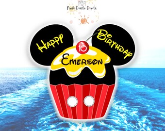 Mickey or Minnie Birthday Cupcake magnet personalised Disney cruise stateroom door large size 17x15cm DCL magic waterproof premium thick