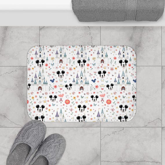 Disney-inspired Castle & Mouse Heads Bath Mat | Mickey Castle Pattern