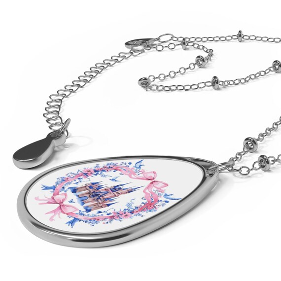Necklace Pendant, Disney Sleeping Beauty Aurora Inspired Jewellery, Oval Pendant, Fairy Tale Castle, Magical Jewellery, Enchanted Necklace