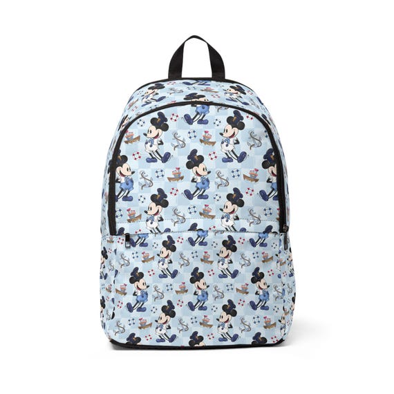 Vintage Cartoon Mouse Pattern Backpack | Light Blue Disney Cruise Character Print