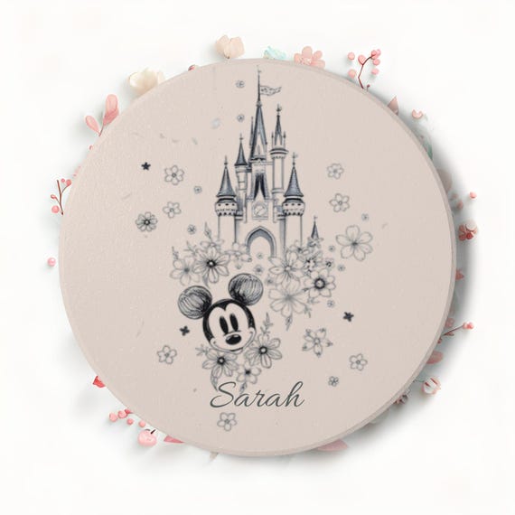 Personalised Disney Castle Floral Ceramic Coaster Happiest Place on Earth Whimsey Drink Mat Home Décor Accessory, Housewarming Gift Present