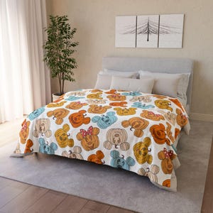 Halloween Mickey Minnie Mouse inspired Pumpkin Blanket, Soft Fleece Throw, Cozy Bedding, Kids Bedroom Decor, Fall Home Accent