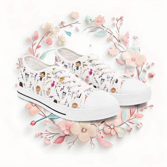 Star Wars Floral Low Top Sneakers, Cute Women's Shoes, Inspired Design, Unique Gift, Trendy Footwear, Galactic Fashion