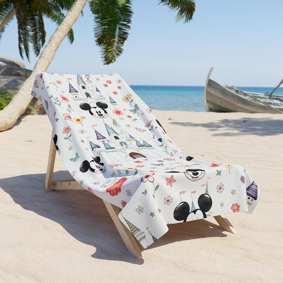 Mickey Mouse Castle Floral Pattern Beach Towel | Disney Resort Print