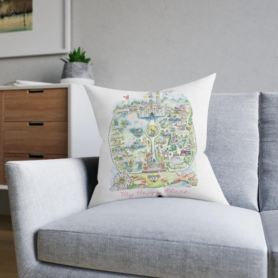 My Happy Place Cozy Home Decor, Gift for Friends, Disneyland Inspired Cushion, Relaxation Accent