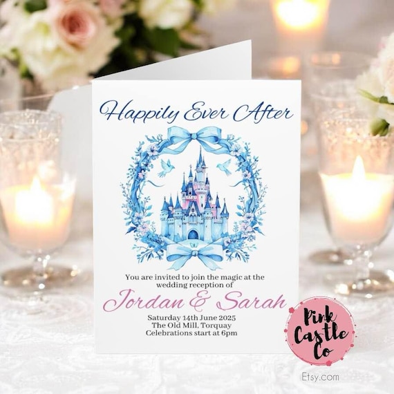 Wedding Reception party Invitations cards 5 pack Magic Kingdom Disneyland Inspired, Envelopes Included fairy-tale, Sleeping Beauty Castle