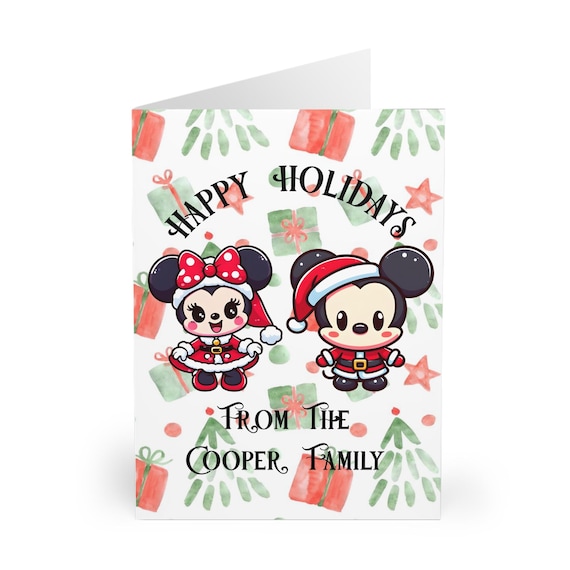 Greeting Cards Christmas Mickey Minnie Santa Holiday Cheer Card Set, Disney Inspired 5 Pack, Seasonal, Gift Giving Celebration personalised
